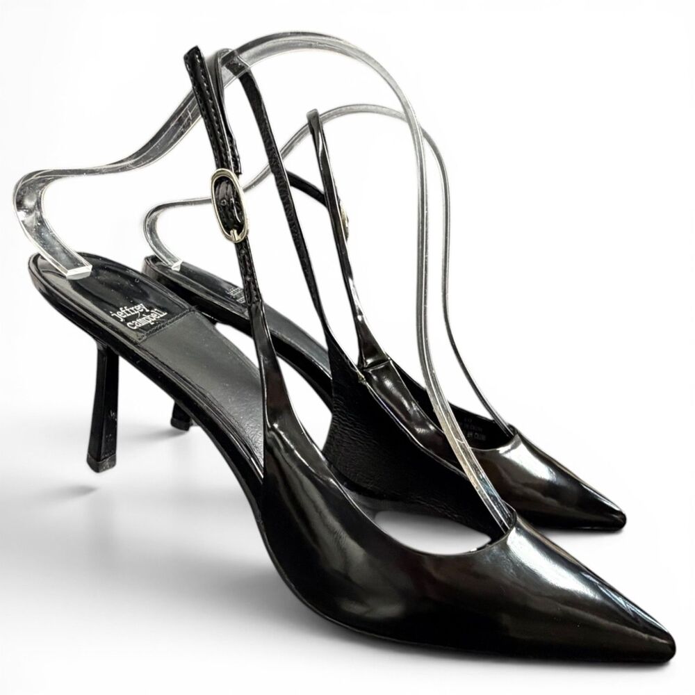 jeffrey campbell pointed toe patent slingbacks whimsigoth black women's pumps 10